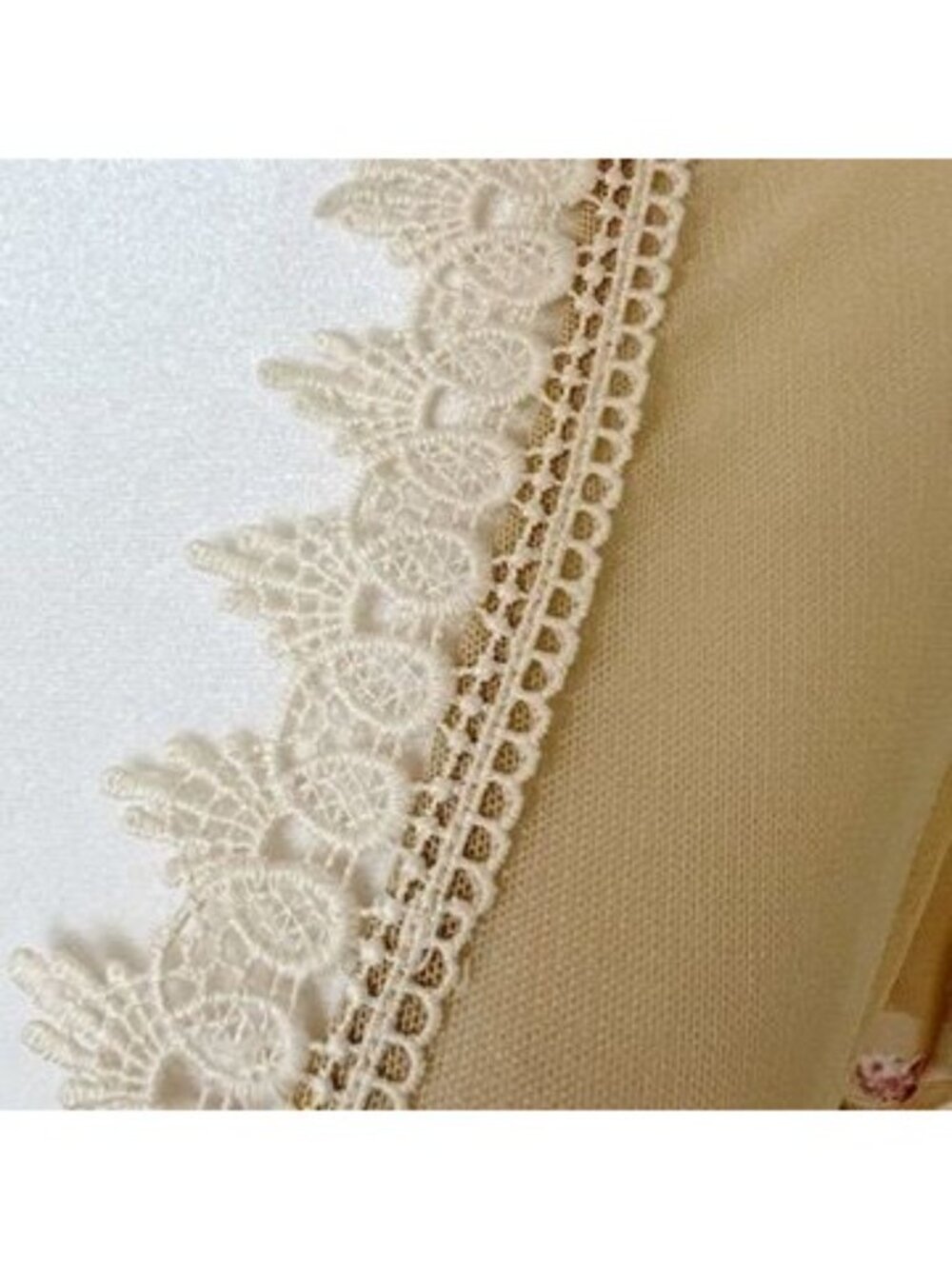 Butter Yellow Sheer Mesh Crochet Kimono Sz XL Maxi Dress Boho Country Garden - Picture 5 of 16